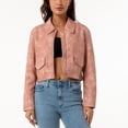 thumbnail image 5 of SWSMCLT Women's Short Moto Jacket Collared Slim Fit Crop Jackets Zip Up Motorcycle Coat Long Sleeve Suede Vegan Leather Fall Pockets Peach 8-10, 5 of 5