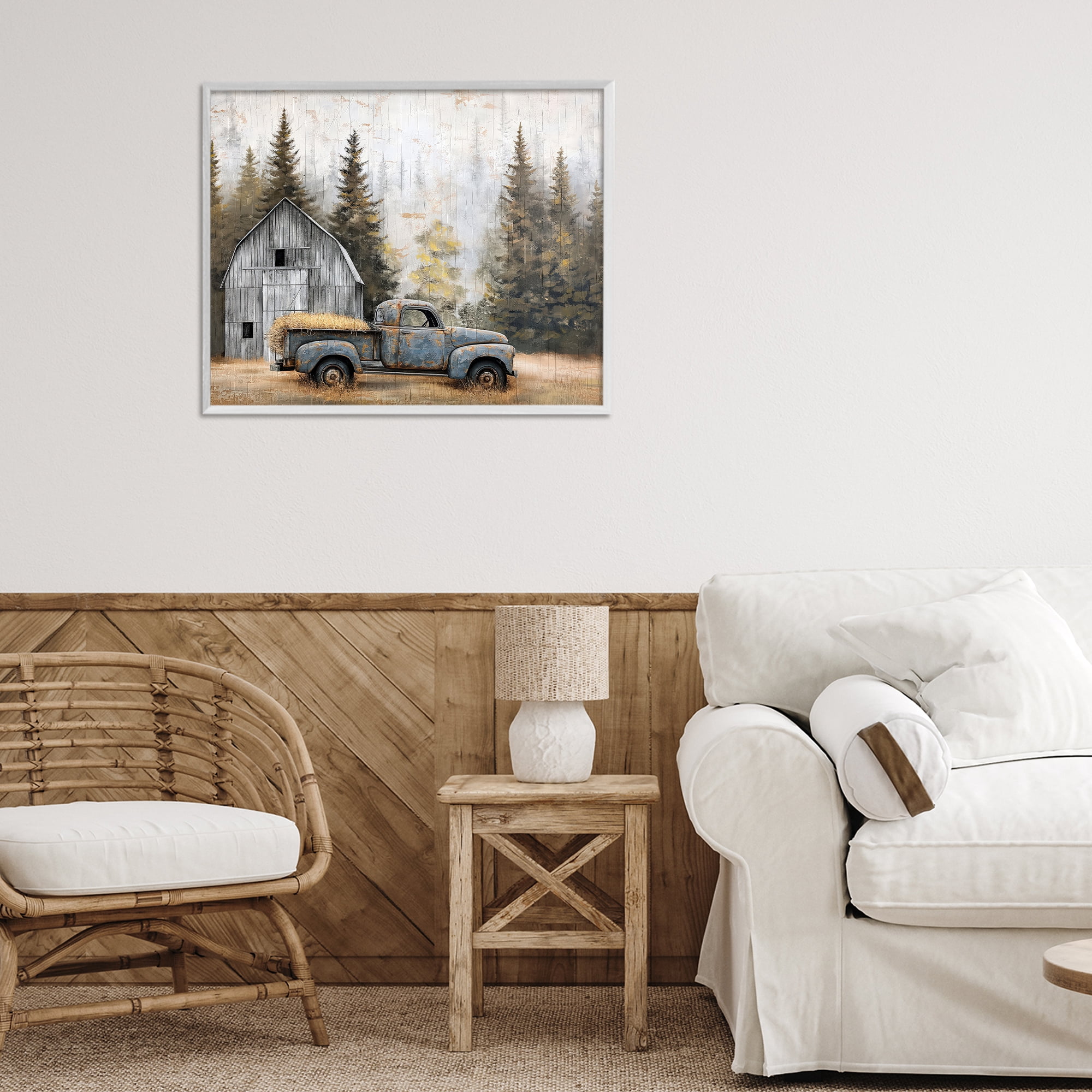 Stupell Industries Autumn Barn & Pine Forest White Framed Giclee Art, design by Imagine It Images