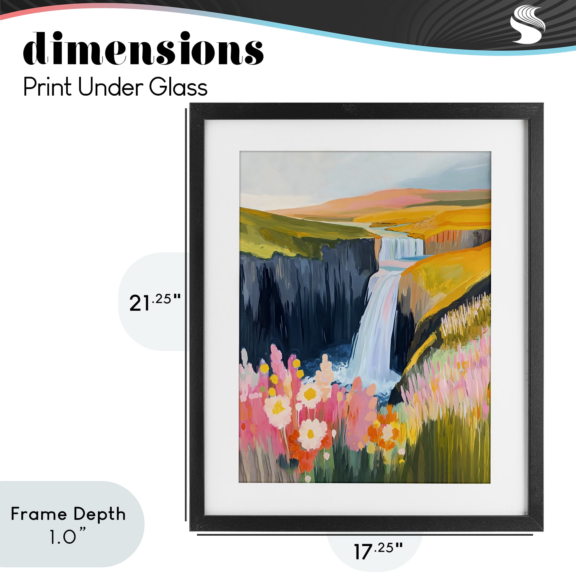 Stupell Industries Colorful Waterfall in Valley Black Framed Print Under Glass, design by The Prints Vibe