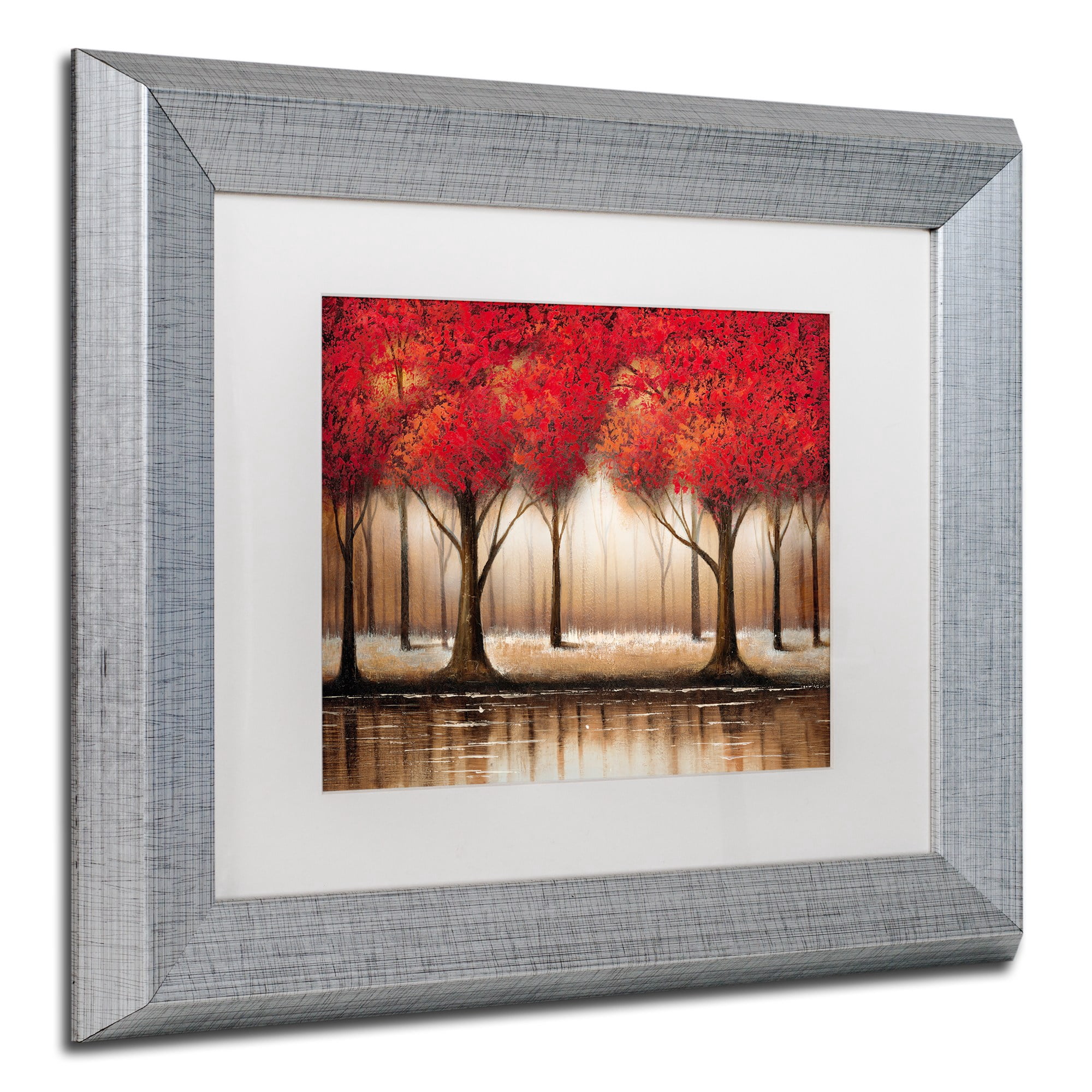 Trademark Fine Art "Parade of Red Trees" Canvas Art by Rio White Matte, Silver Frame
