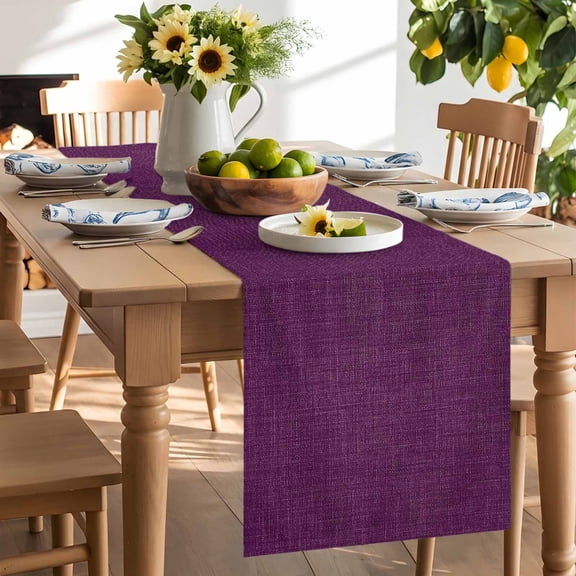 Vintage Dark Table Runner, Purple Linen Texture Farmhouse Washable Kitchen Table Runners Dress Scarves for Dining Table Decorations Party/Restaurant/Indoor Outdoor Use, 13x60in