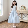 thumbnail image 4 of BFHHYA Girls Summer Midi Dress Square Neck Puff Short Sleeve Smocked Dress Youth Casual School Uniform Dress Ages 5-16 Years, 4 of 8
