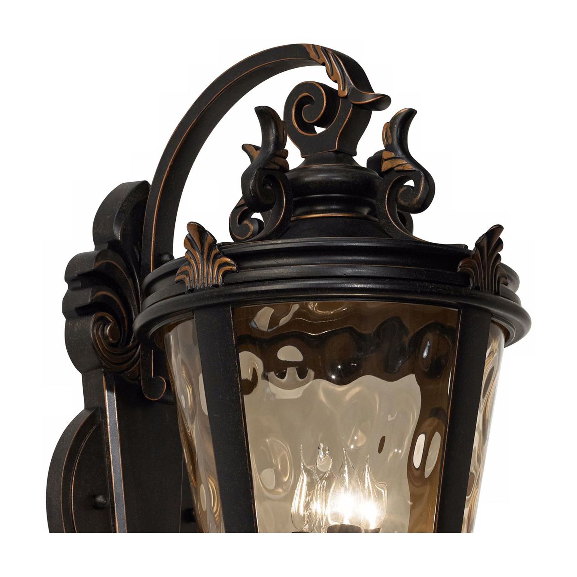 John Timberland Casa Marseille Rustic Outdoor Wall Light Fixture Veranda Bronze Ornate Scroll 36" Champagne Hammered Glass for Post Exterior Barn Deck