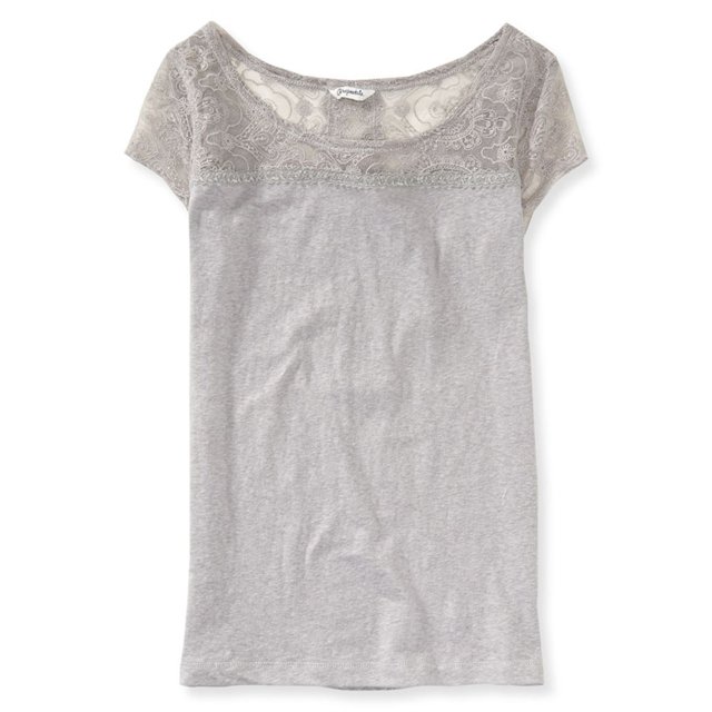 Aeropostale - Camiseta adornada con encaje para mujer, gris, grande Aeropostale Camiseta adornada