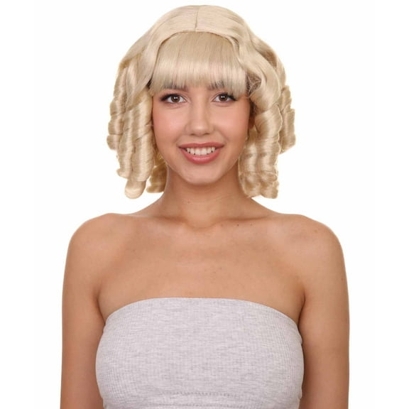 HPO Adult Women French Colonial Curly Wig | Blonde Historical Wigs | Premium Breathable Capless Cap