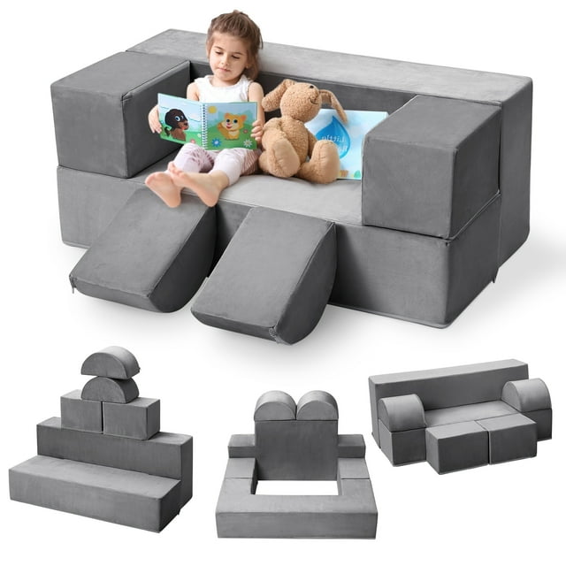 QinaQin Sofá modular infantil de espuma para toddlers y niños, con cojines desmontables, convertible para leer, jugar y dormir en recámara o cuarto de juegos