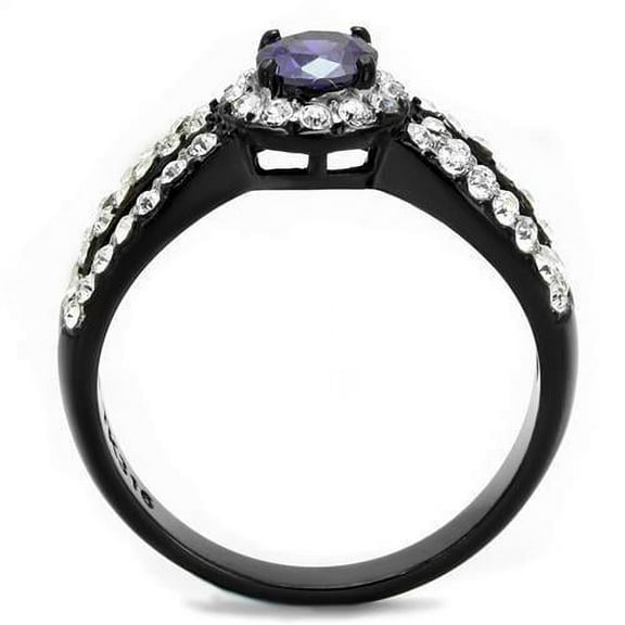 TK2653 - Two-Tone IP Black (Ion Plating) Stainless Steel Ring with AAA Grade CZ in Tanzanite