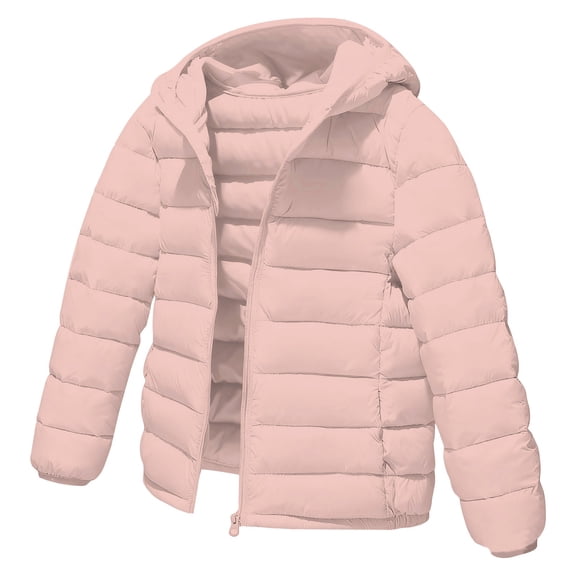 KAUOD Girls Winter Puffer Coats Quilted Windproof Hooded down Jackets Kids Zip up Waterproof Lightweight Outwear with Pockets