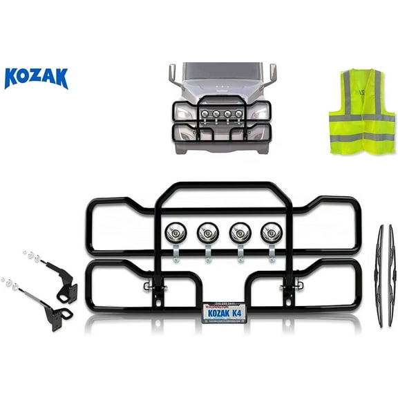 Kozak Compatible with Freightliner Cascadia 2018  Black Front Grille Deer Guard with Fog Light Opening