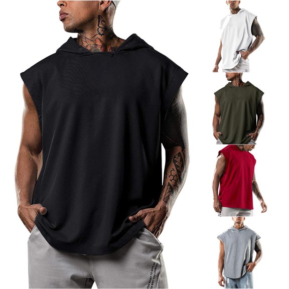 XIAONU Men's Sleeveless Hooded Tank Top Pullover Gym Workout Shirt
