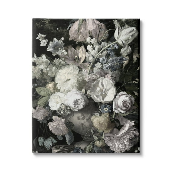 Stupell Industries Classical Busy Flower Bouquet Arrangement Vintage Ornate Vase, 24 x 30, Design by Angela McQueen