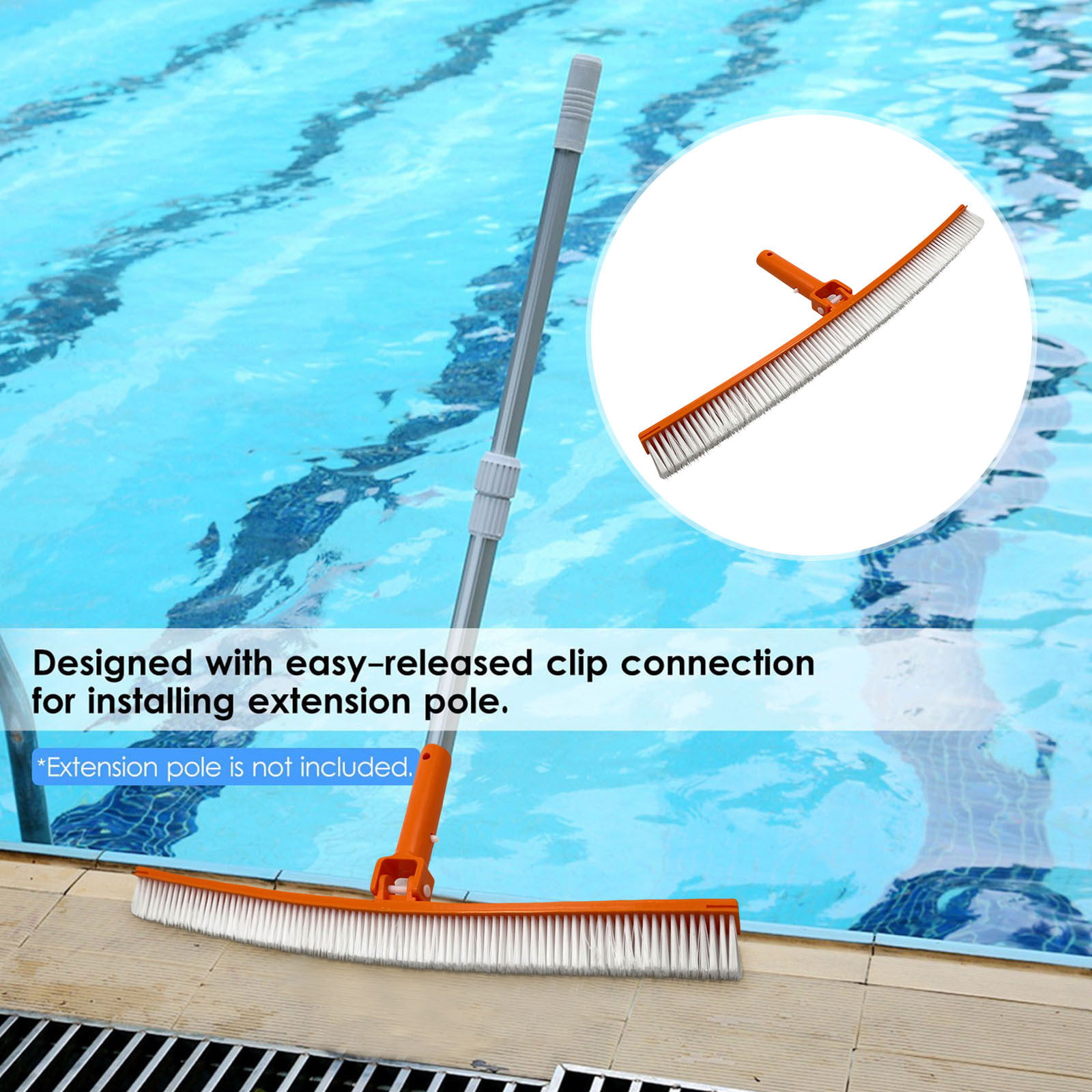 20 Floor & Wall Pool Brush Adjustable Angle Ez Clip Handle Curved End —  sundazefloats