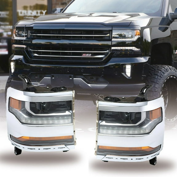 ALL-CARB Right&Left Headlamp For 2016-18 Chevy Silverado 1500 HID/Xenon Headlight w/ LED