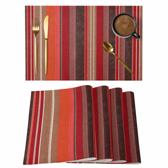 Red Brown Stripes Placemats Set of 4, Country Vintage Farmhouse Lines Wood Grain Non-Slip Place Mats Washable Table Mats for Kitchen Dining Table Decorations Indoor/Outdoor