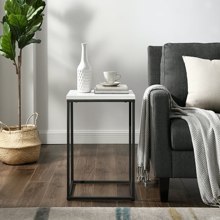 White Wood Square Table - Manor Park Urban Industrial Square Wood and Metal End Table - White Marble