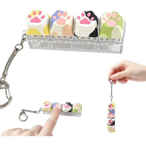 Cute Cat Keyboard Fidget Toy,Clicker Fidget Keychain,Keyboard Button Finger Clicker for Anxiety Relief,Crisp Sound, for Adults at Work, Travel, Home–Focus Boost Gift (Cat's Paw B)