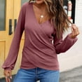 thumbnail image 2 of AherBiu Going out Tops for Women Low Cut Wrap Deep V Neck Long Sleeve Fall Casual Cute Shirts Plain Blouse, 2 of 9