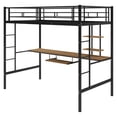 thumbnail image 6 of Euroco Modern Twin Loft Bed, Heavy Duty Bed with Rustic Wood Desk and Keyboard Tray for Kids Teens, Metal Bed, 6 of 11