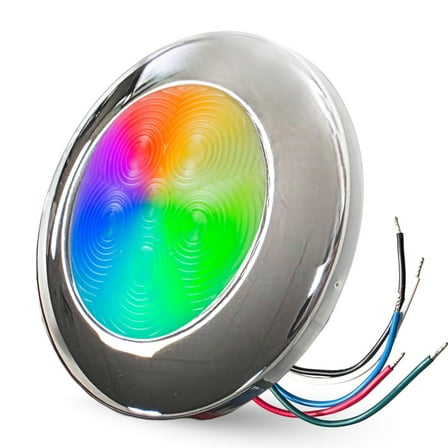 Pactrade Marine LED Courtesy Lights RGBW - 3-Inch, Remote-Controllable (5-Wire, Requires Controller) - Stainless Steel Surface Mount - Dimmable Color-Changing Interior Boat Lights, Marine-RV Ready 12