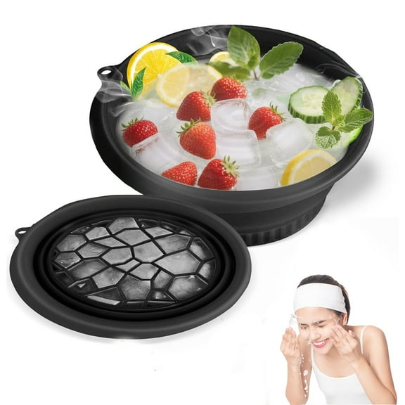 Face Bowl for Ice, Portable Foldable Silicone Ice Facial Plunge Bowl for Home Bath