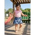 thumbnail image 4 of BemeyourBBs 2Pcs Toddler Baby Girl Summer Clothes Infant Baby Girl Denim Outfit Toddler Cowgirl Outfit Sleeveless Lapel Collar Ribbed Vest Tank Tops and Ruffled Jeans Skirt Denim Skirts Set, 4 of 9