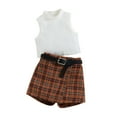 thumbnail image 1 of Ropa Para Bebé (Niño O Niña), Traje Para Niño Pequeño, Chaleco De Verano, Pantalones Cortos Con Cinturón A Cuadros, Conjunto De Dos Piezas, Ropa Para Niños, Marrón Odeerbi LM103-10320, 1 of 8
