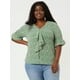 thumbnail image 3 of Women's Plus Size Ruffle Blouse V Neck Smocked Sleeves Top White Green 3X, 3 of 6