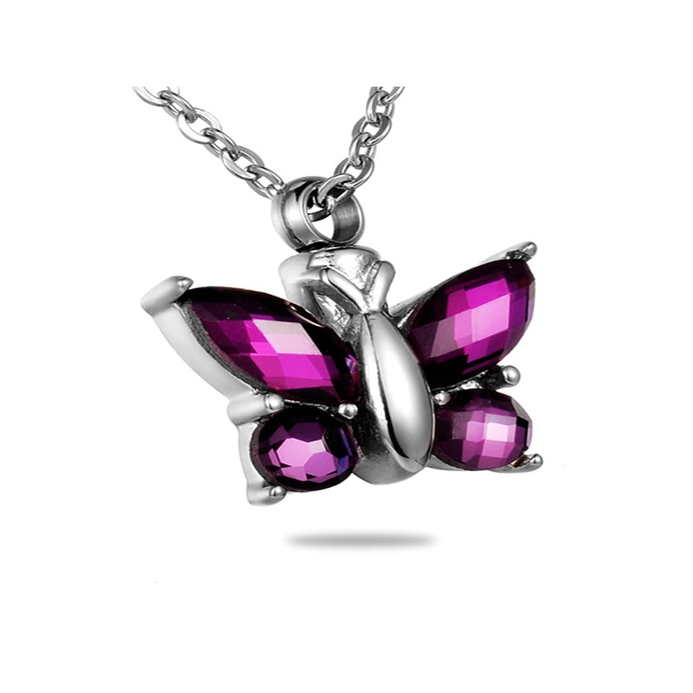 Pink Butterfly Cremation Ashes Necklace Memorial Cremation Jewellery 