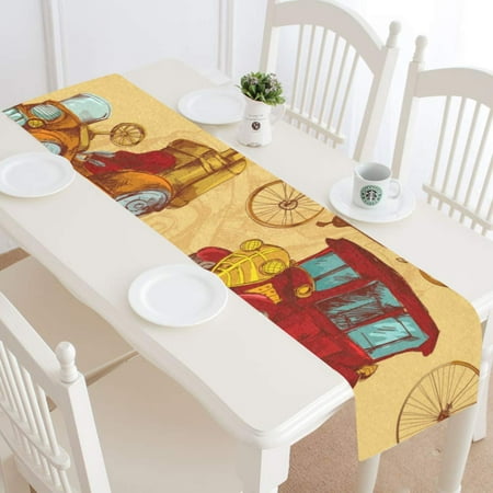 Mkhert Vintage Steampunk Cars Table Runner For Kitchen Wedding