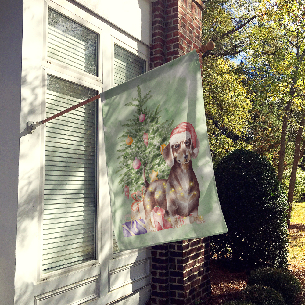 Dachshund Chocolate Tan Christmas Presents and Tree Flag Canvas House Size