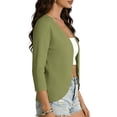 thumbnail image 4 of Women's Lightweight 3/4 Sleeve Bolero Shrug Open Front Cardigan Curved Hem Soft Stretch Cover Up for Evening Dress Wedding Guest, Army Green, S, 4 of 10