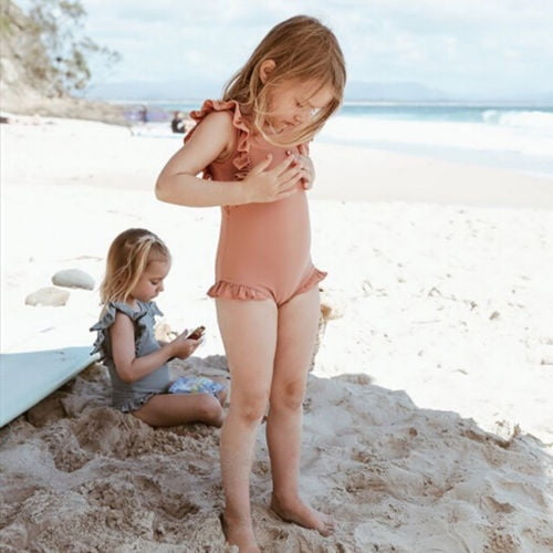 Toddler Kids Girl Ruffle Sleeve One-Piece Swimwear Backless Swimsuit  Bathing Suit 