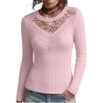 thumbnail image 2 of Qiggri Women's Lace Neck Long Sleeve Top,Ribbed Knit Blouse,Casual Slim Fit Floral Lace Sheer Shirt for Fall Winter, 2 of 6