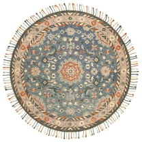 SAFAVIEH Aspen Jayma Oriental Wool Area Rug, Blue/Rust, 7' x 7' Round