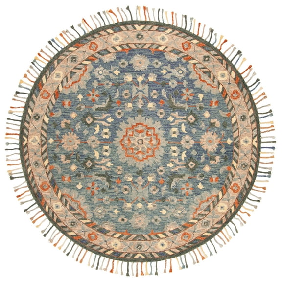 SAFAVIEH Aspen Jayma Oriental Wool Area Rug, Blue/Rust, 7' x 7' Round