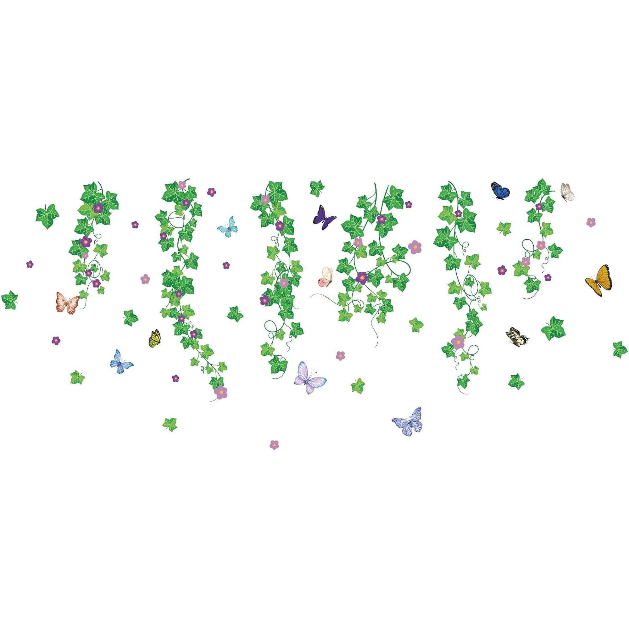 Colorful Flower PVC Wall Sticker Morning Glory Green Vine Pattern Wall Decals Butterfly with Flowers Wall Art Vinyl Wall Decal for Living Room Bedroom Bathroom Decoration 15"x38" for DIY