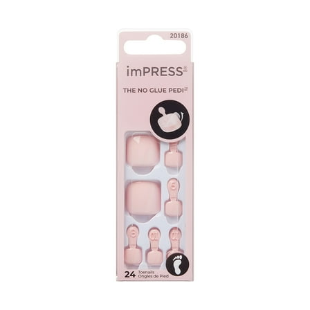 KISS imPRESS Press on Toenails, Color, Your Dreams, Pink, Short Squoval, 24 Count