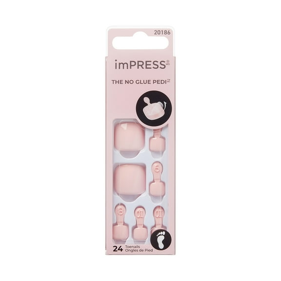 KISS imPRESS Press on Toenails, Color, Your Dreams, Pink, Short Squoval, 24 Count