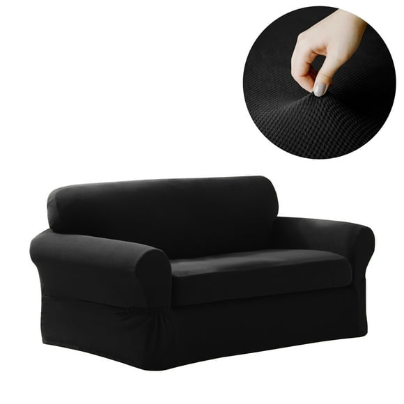 MAYTEX Pixel Ultra Soft Stretch Loveseat Couch Furniture Cover Slipcover, Black