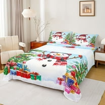 Homewish Cute Cartoon Snowman Twin Sheet Sets,Colorful Christmas Gifts Twin Fitted Sheet,Merry Xmas Flat Sheet For Girls Kids,Breathable Home Decor,3pcs