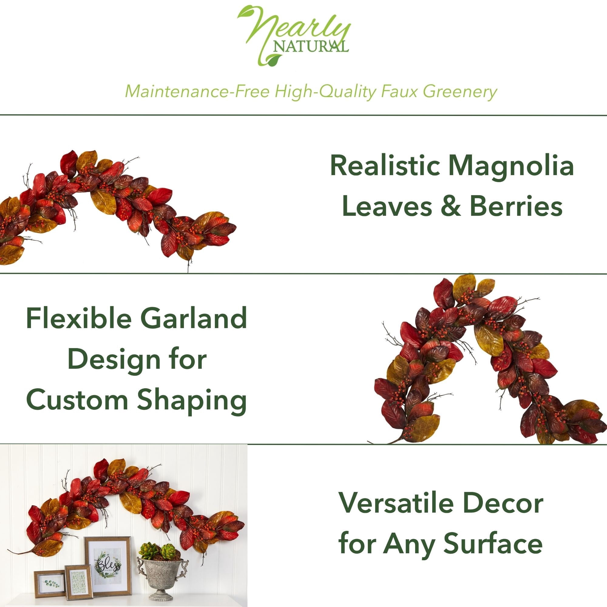 Nearly Natural Plastic Wreath, 18.00" (Assorted Colors)