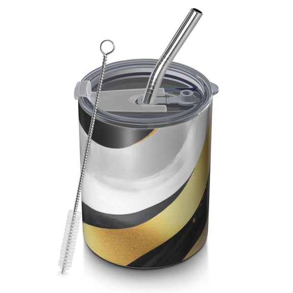 12oz Coffee Tumblers Gray and Gold Marble Ink Waves Pattern Stainless Steel Vacuum Insulated Travel Tumbler Coffee Cups Mug with Lid and Straw with Cleaning Brush for Cold & Hot Drinks