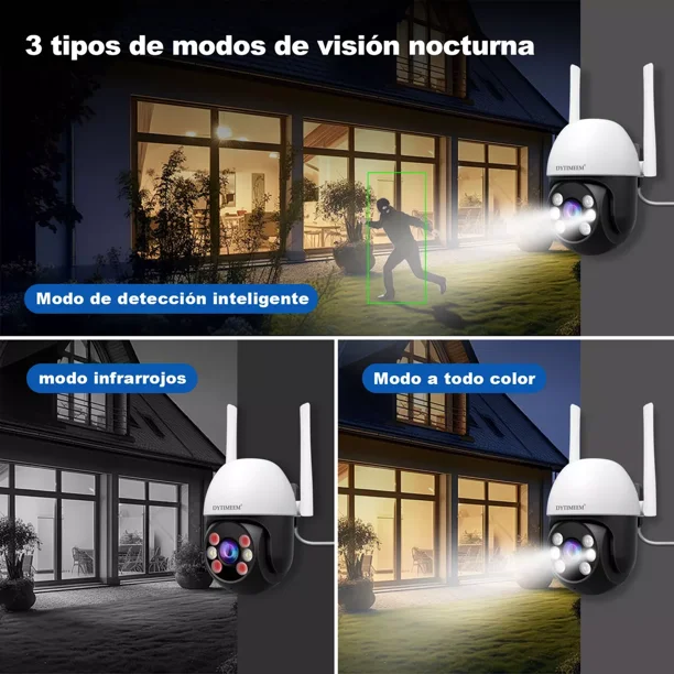 Cámara De Seguridad Exterior Wifi Inalámbrica 1080p Con Alarma dytimeem Sp030 Blanco Cámara Visión 355° 2mp detección De Movimiento audio Bidireccional visión Nocturna A Todo Color ip66 Impermeable