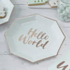 Ginger Ray Hello World Mint & Rose Gold Baby Shower Paper Plates x 8 - Hello World