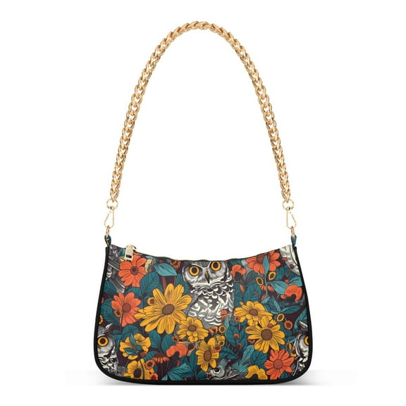 Ryvnso Owl in Sunflowers Womens Chain Shoulder Bag Tote Handbags Clutch Hobo Purse with Zipper for Travel