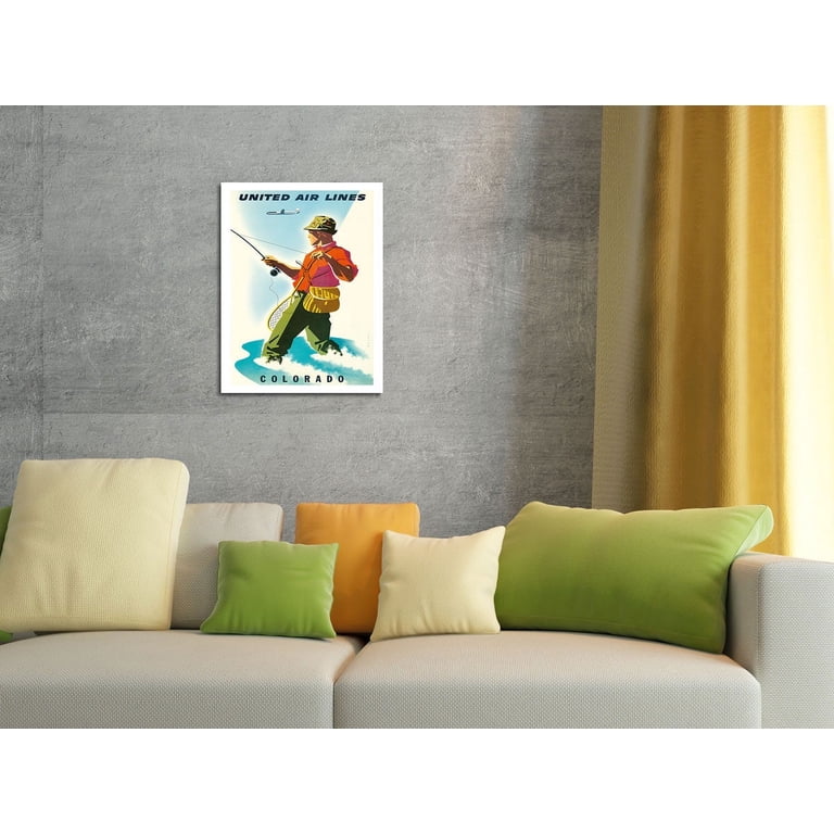 Colorado - United Air Lines - Fisherman Fly Fishing - Vintage