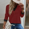 thumbnail image 2 of Long Sleeve Shirts for Women Floral Lace Trim V Neck Button Tunic Tops Solid Casual Basic Dressy T Shirts Blouses, 2 of 7