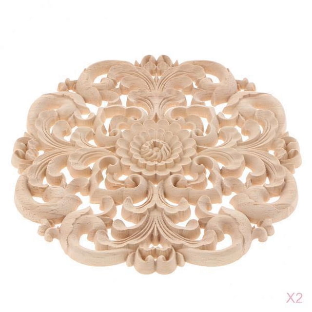 2x Tallada Apliques de Carpintero Marco Calcomanía Decoración de Muebles, Diámetro 20 cm