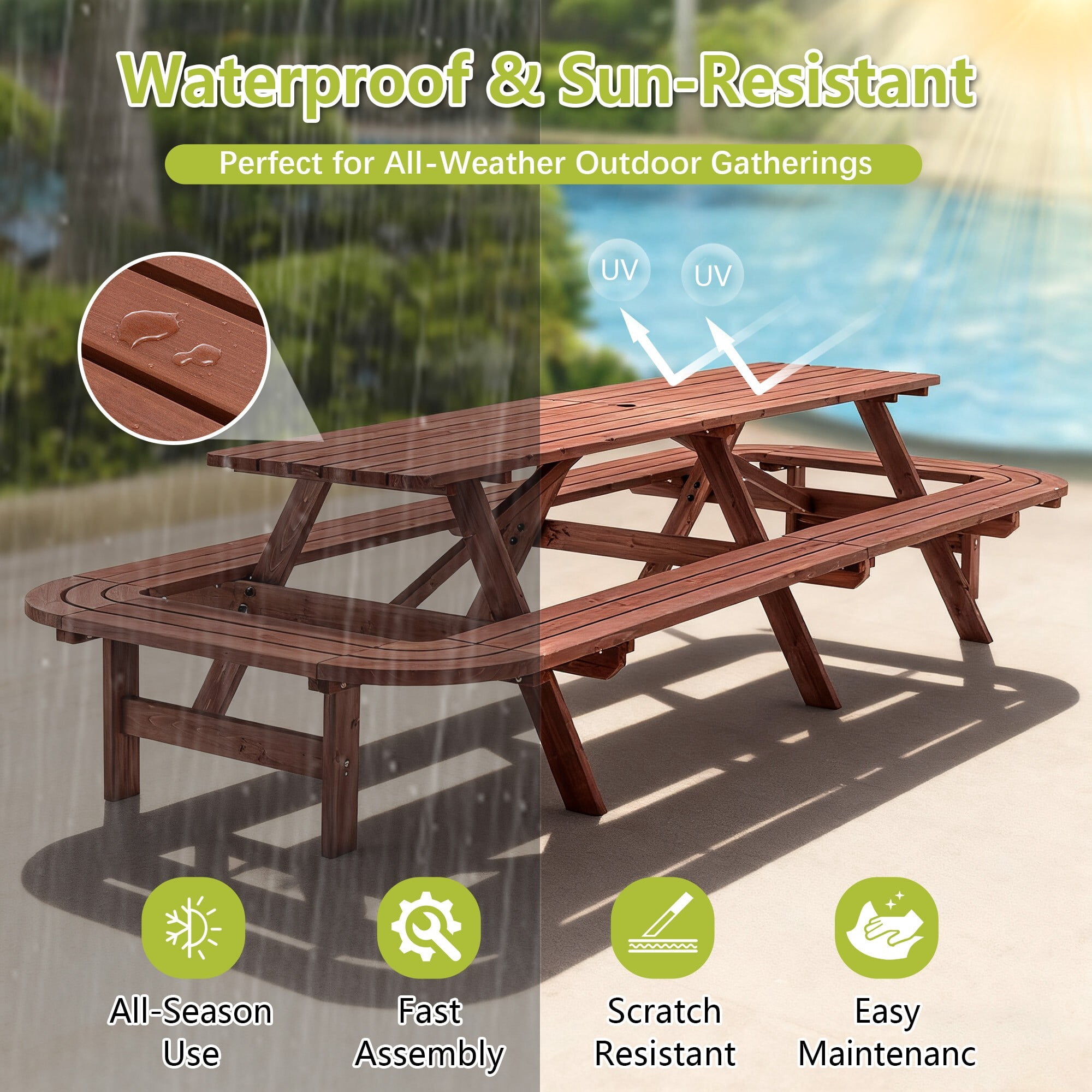 DEALTOPS 8ft Class Extra Long Picnic Table Seats 14-16, Heavy Duty Wooden Outdoor Party Dining Set for Patio