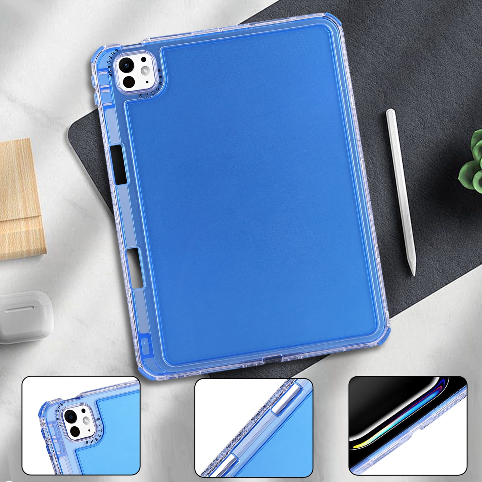 Dteck for iPad Air 13 Inch Case (M3/M2-2025/2024), iPad Pro 13 (2024) Case, iPad Pro 12.9 Inch Case (2022-2018),Hybrid Shockproof Translucent Protective Cover with Built-in Pencil Holder,Blue
